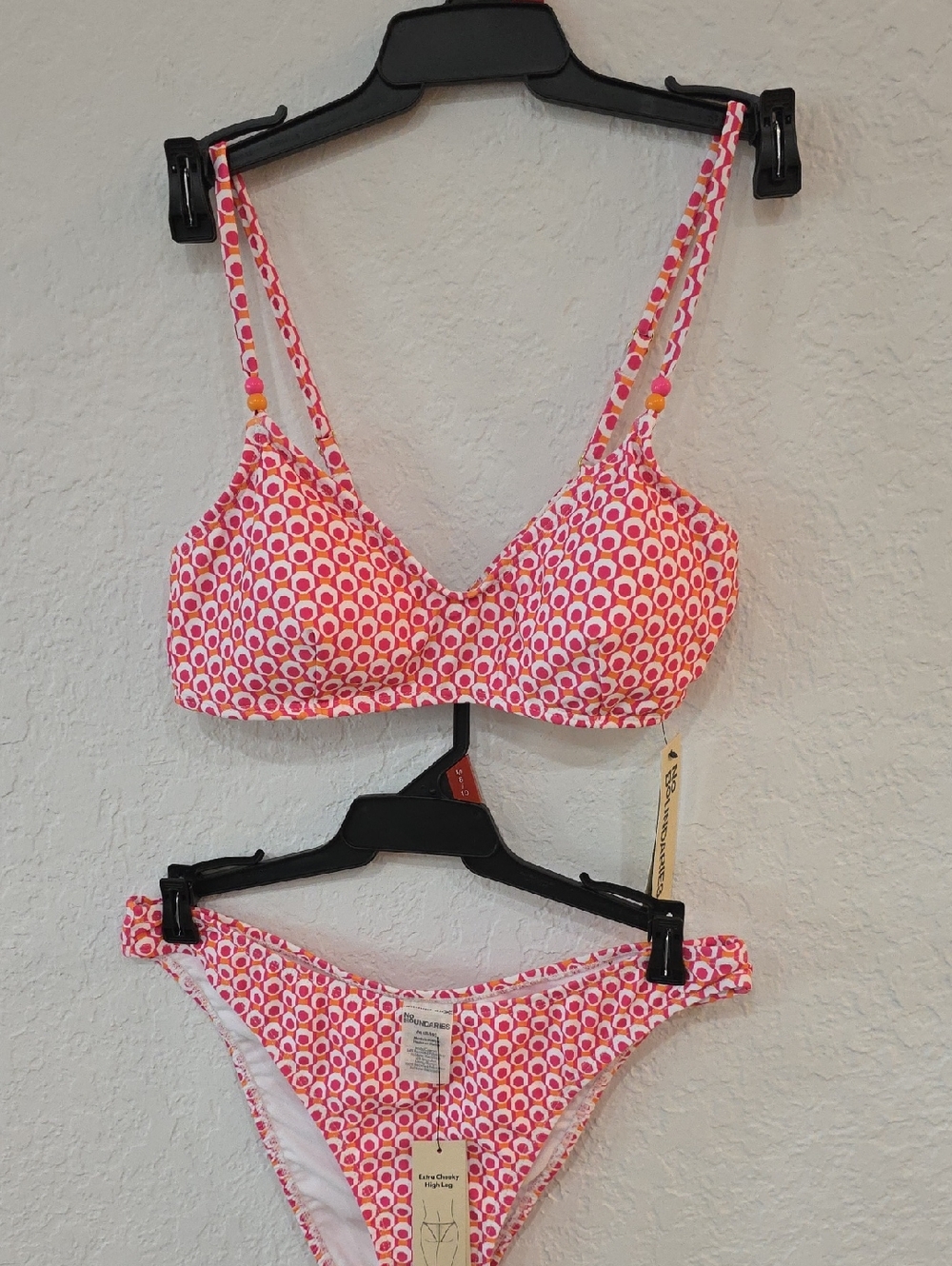 No Boundaries Pink and Orange Geometric Bikini